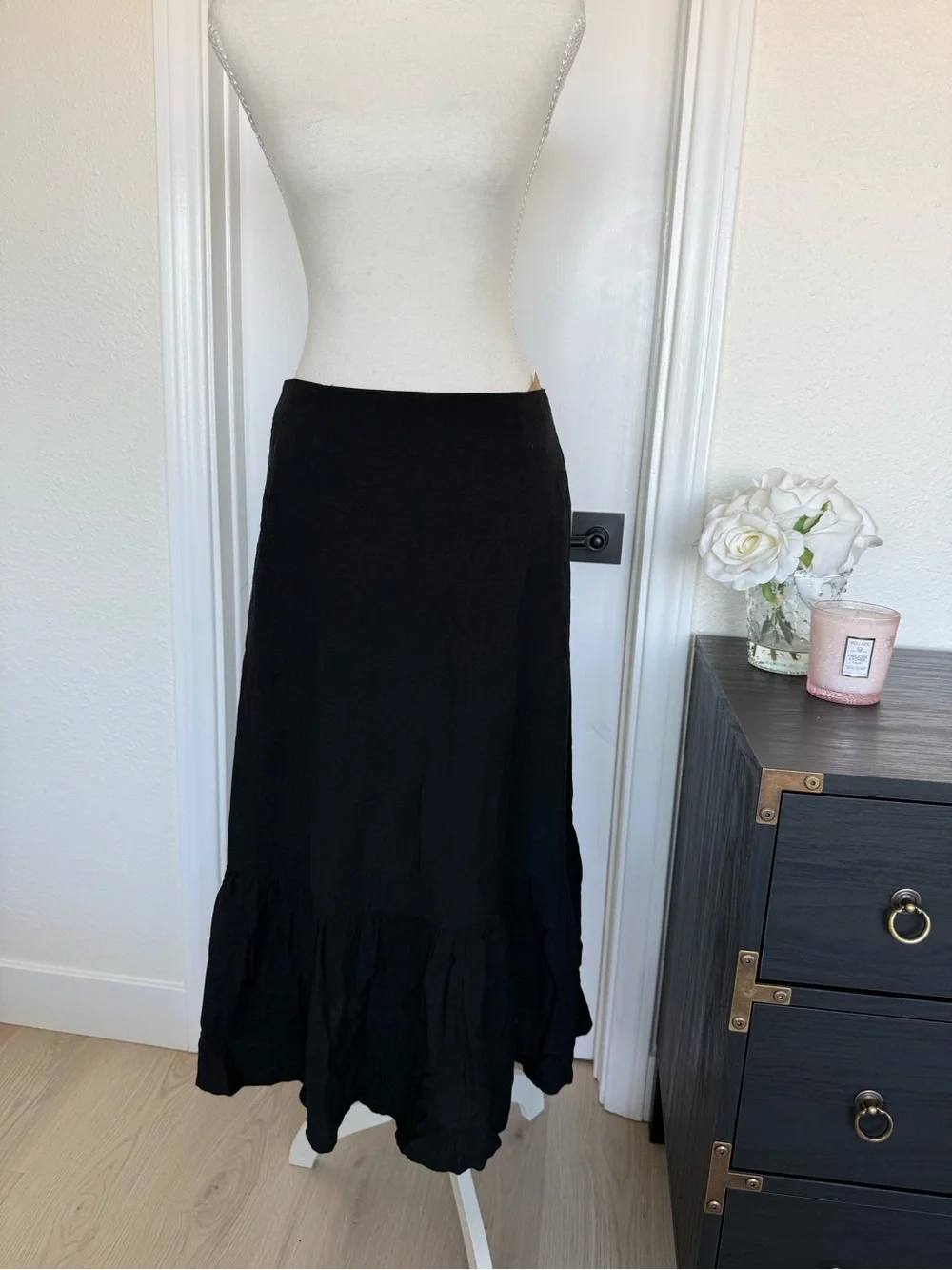 o.p.t. Arizona Black Midi Ruffled Linen Hem Skirt - NWT Size XL